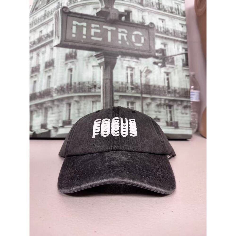 Washed Gray Distressed FOCUS Graphic Cotton Dad Hat